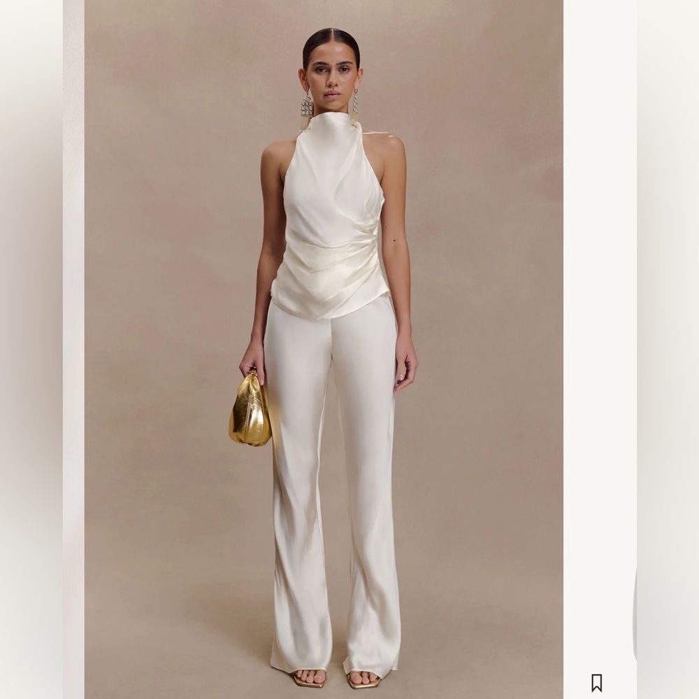 NWT Meshki Bianca Satin Halter Top & Pants Set Ivory XXS